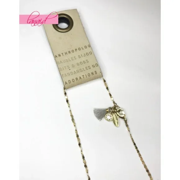 Anthropologie Skipping Stones Necklace Crystal Gem Gemstone Geode Gold Gray Grey - Picture 5 of 7